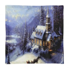 Winter Church Scene Cushion Case (Premium)